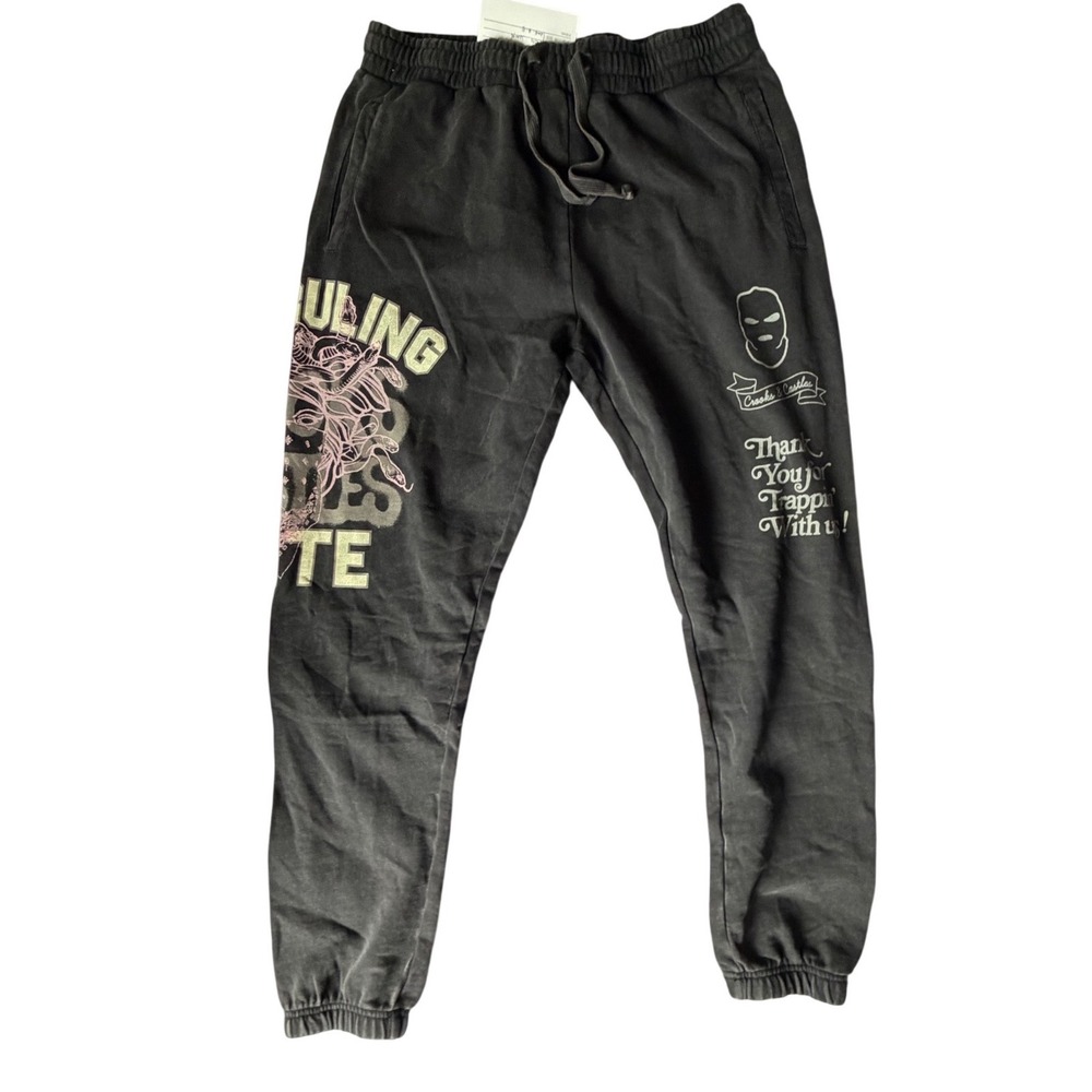 Crooks & Castles‎ Mens Medusa Graphic Joggers Washed Black Sweatpants Large NWT